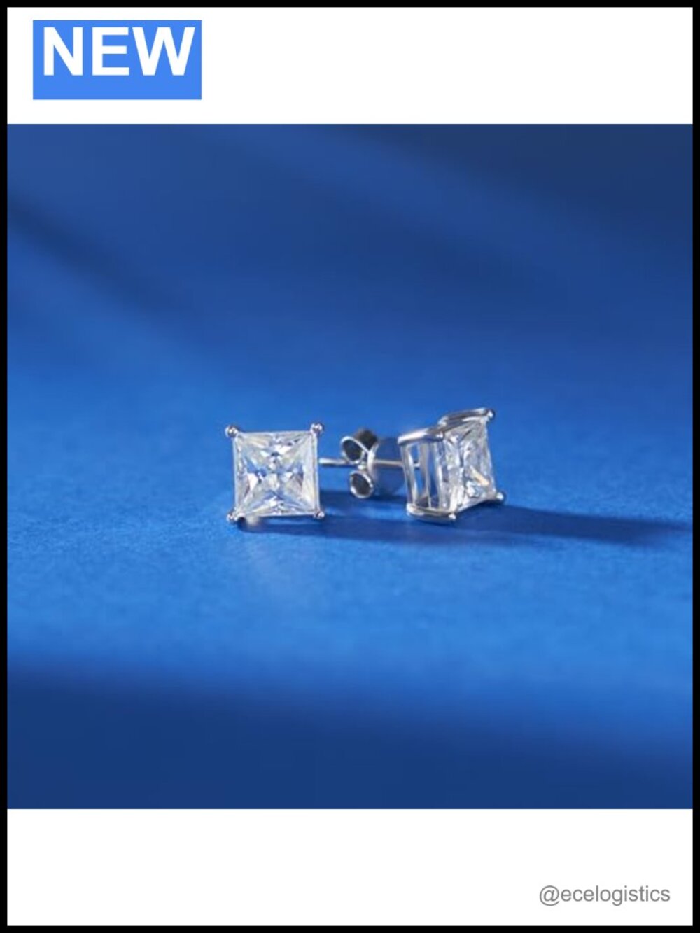 Moissanite Stud Earrings 925 Sterling Silver 18K White Gold Plated Double Halo - Picture 2 of 6